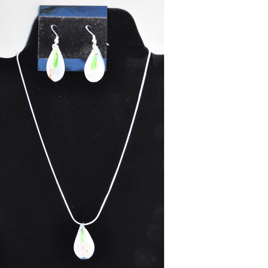 Demi-Parure Glass Lampwork Set Earrings Pendant Silver Necklace 4002 46$